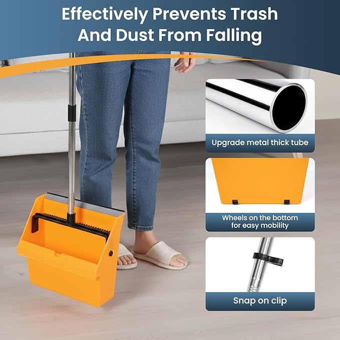 REEWII Commercial Broom and Dustpan Set，Long Handle Upright Heavy Duty Dust Pan Outdoor Indoor for Courtyards, Garages, Lobbies, Shopping Malls, Market Floors, Sidewalks, Classroom Floor Cleaning
