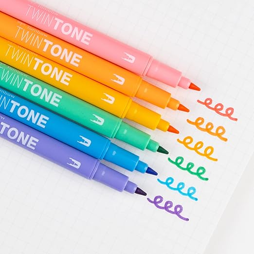 Tombow TwinTone Marker Set, 6-Pack Pastel. Double-Sided Markers Perfect for Planners, Journals, Doodling, and More!