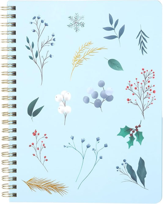 Happy Hoos® Aesthetic Spiral Notebook - 6.25" x 8.25" College Ruled Journal Notebook - Hard Cover Writing Journal for Work, School, Travel, More - Floral Notebook 8 Seasonal Designs (Frost & Flora)