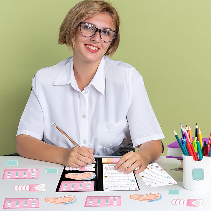 B1ykin Sticky Notes Set, Cartoon Theme Cute Self-Stick Notes Pad Speech Therapy SLP Appreciation Gifts, Self-Adhesive Writing Memo Pages Sticky Notepad for School Office (Speech Language Pathologist)