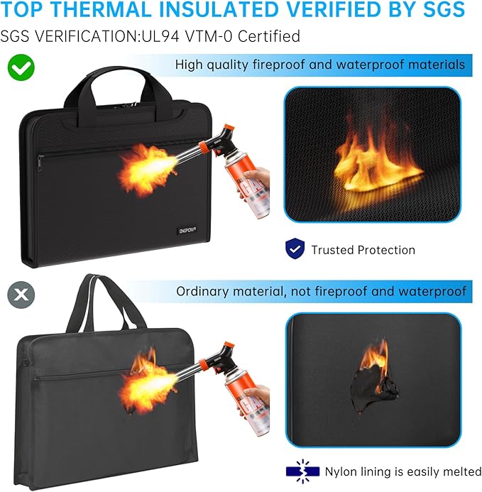 ENGPOW Document Organizer Folder,Fireproof Expanding File Folder with Multi Pockets,3 Pockets File Organizer with Handle,Portable Home Travel Safe Storage for Important Documents,Passport,Laptop