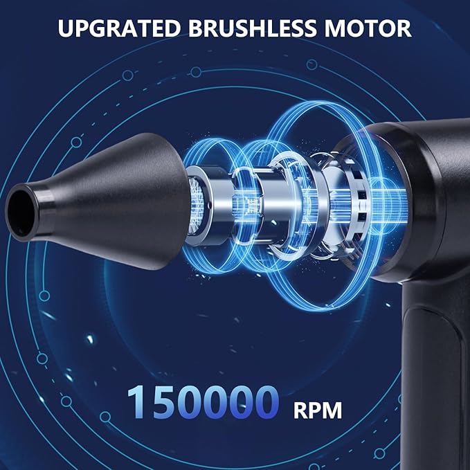 DOWYLIK Compressed Air Duster - 150000RPM Brushless Motor, Mini Air Blower for PC Cleaning Kit, Canned Air Duster for Computers, Rechargeable & Portable Compressed Air for Electronics