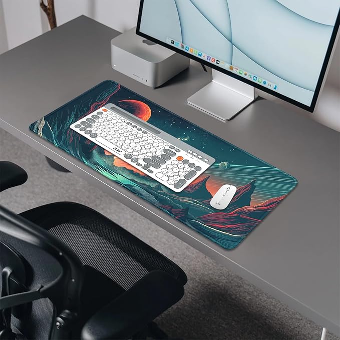 Sci Fi Space Planet Mouse Pad,Extended Mousepad Desk Pad with Stitched Edges,Non-Slip Waterproof Rubber Base Mouse Mat for Office Computer Keyboard Laptop Home(27.5x11.8 in)