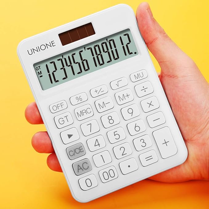 UNIONE Calculator with a Bright LCD, Dual Power Handheld Desktop. Color. Business, Office, High School