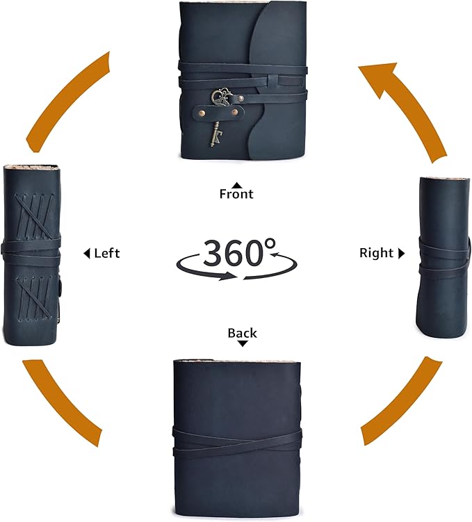 LEATHER VILLAGE Vintage Leather Journal – 200 Handmade Vintage Deckle Edge Paper – Leather bound Journal For Women Men – Vintage Key Closure - Book of Shadows - Blue - 8X6 inches (A5)