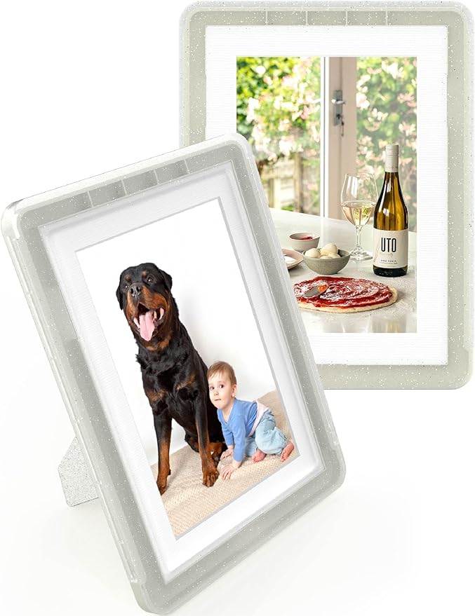 2-Pack 5x7 Picture Frame or 4x6 with Mat – Shatterproof Plastic Picture Frames for Family, Nursery & Playroom, Wall & Tabletop Frame for Home or Office, Safe Lightweight Design, Crystal Lightgray
