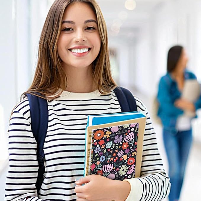 Spiral Notebook Journal for Women Men, A5 Hardcover Journal, 120 Pages Thick Paper, College Ruled Writing Notebook for School, Work & Office 8.3'' × 5.9''(Colorful Garden Flowers)