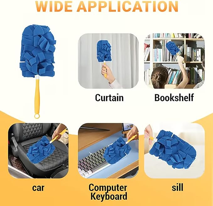 360° Electrostatic Duster Refills with Handle — The Sustainable Choice for a Dust-Free Home, Reusable & Washable, Heavy-Duty Multi-Surface Cleaning for Fans, Blinds, Cars & Office (Short Handle)