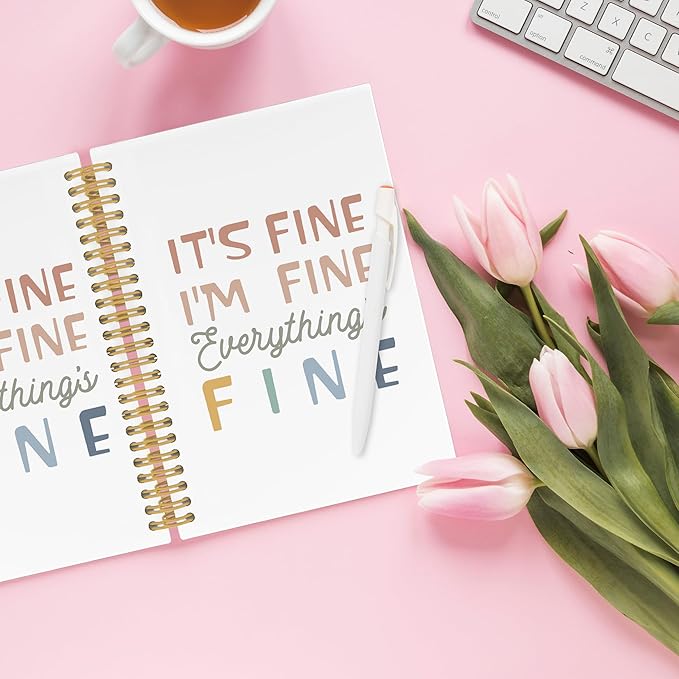 It's Fine I'm Everything Is Fine Spiral Notebook, Funny Journaling Notebooks for Women Men, Humorous Hardcover Journals for Office 160 Pages 5.5 x 8.3 Inch, Sarcastic Gifts for Coworkers