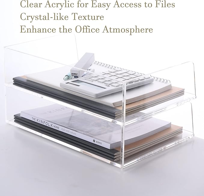 Acrylic Paper Tray Desk Organizers and Office Suplies Document Storage Enlarged Letter Tray Clear Paper Organizer (Large Horizontal)…
