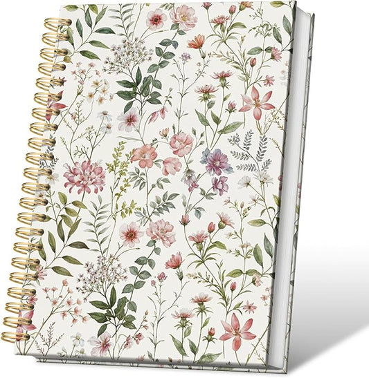 Floral Journal Notebooks, Girly Aesthetic College Ruled Notebooks for Note Taking, Cottagecore Botanical Floral Journal Journaling, Spiral Notebook 5.5x8.3