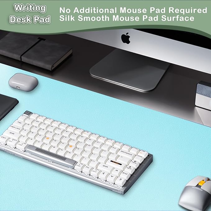 Boutilon Leather Desk Pad Protector,Non-Slip Mouse Pad,Laptop Desk Pad,Office Mouse Mat,Waterproof Leather Desk Blotter,Desk Writing Pad for Office and Home (S-Light Blue,24"x 14")