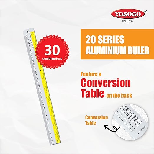 12 Inch / 30 cm Assorted Color Aluminum Ruler in Inch and CM Scale with Hanging Hole | Pack of 6