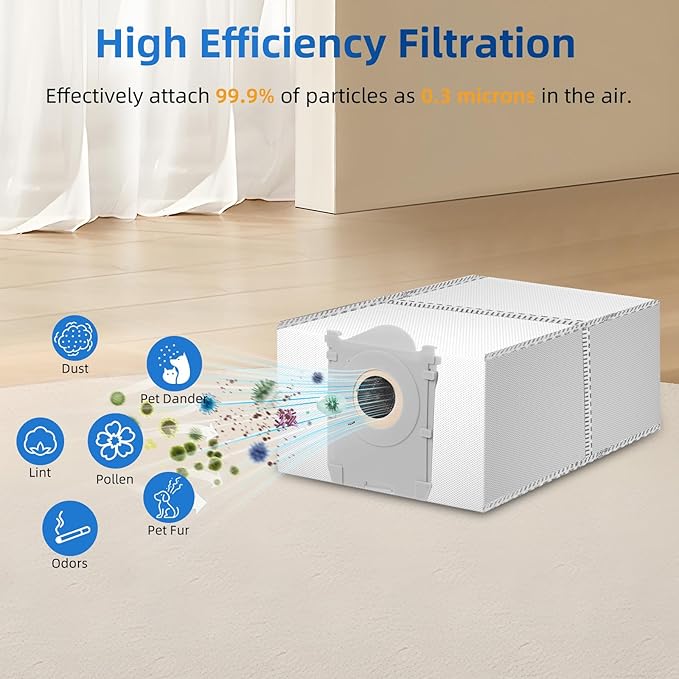 10 Pack Dust Bags Replacement for ECOVACS DEEBOT X8 PRO OMNI /X9 PRO OMNI /T50 Pro OMNI /T50 MAX PRO OMNI /T80 OMNI Vacuum Robot Station,4L Activated Carbon Bags Replacement Vacuum Station Accessories