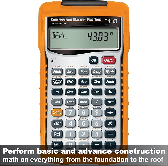 Calculated Industries 4080 Construction Master Pro Trig Advanced Construction Math Feet-Inch-Fraction Calculator with Full Trig Function for Architects, Engineers, Contractors, Estimators and Framers