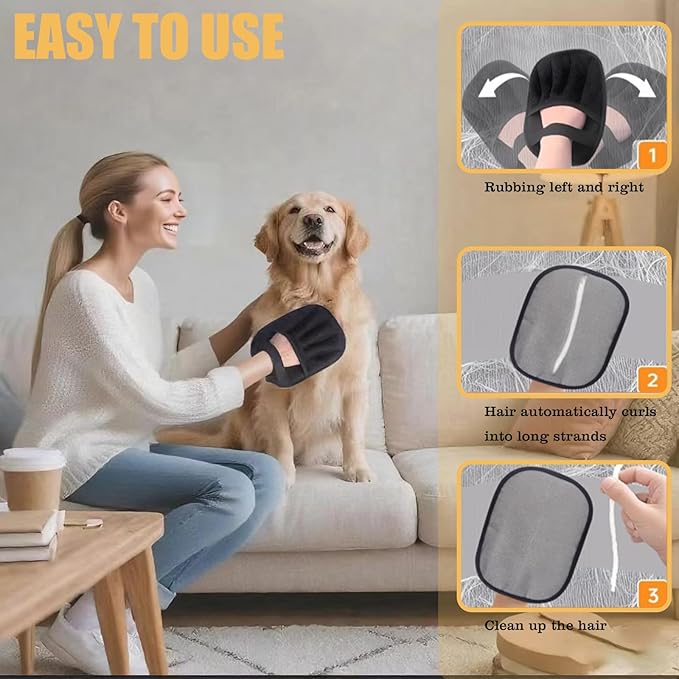 Magic palm Pet Hair Remover Gloves for Furniture & Car - Electrostatic Deshedding Mitt for Cats/Dogs, Reusable Washable on Sofa, Clothes, Carpet (2pcs-Black)