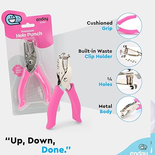 Single Hole Punch Metal Pink, 1/4” Hole Puncher with Soft Grip Handles for Paper and Crafts Round Circle Shape, for Kids and Adults, Also Available in Green, Blue, Red, Purple, Grey, 1 Pc – by Enday