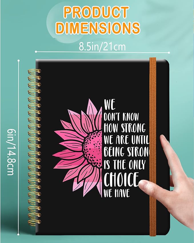 Ruled Spiral Writing Notebook,A5 Hardcover Lined College Journal for Women Lady Girl,Strong Twin-Wire Binding with Premium Paper,8.4" X 6",Perfect for School,Office,Home Gifts(Sunflower Breast Cancer)