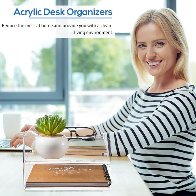 Harloon 4 Tier Acrylic Paper Tray Paper Organizer for Desk Clear File Organizer 12. 4 x 8. 7 x 2. 7 Inches File Tray for Office Workspace Desktop Storage, No Need to Assemble (Transparent)