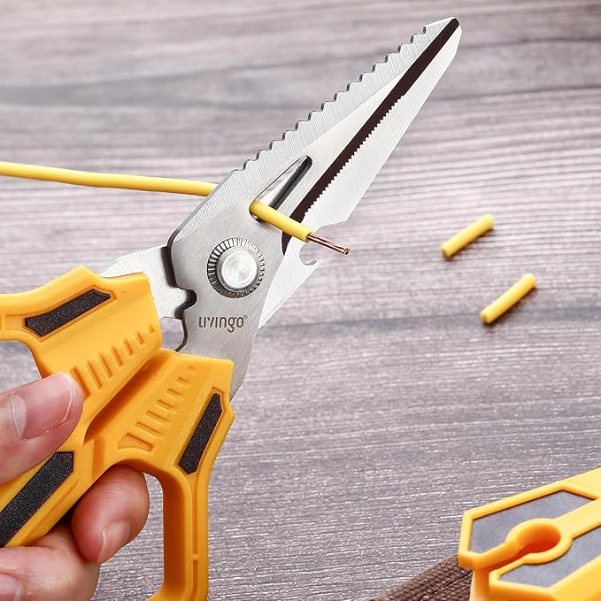 LIVINGO Heavy Duty Scissors All Purpose - 7.87" Sharp Utility Shears Multi-function Blades with Protective Cover for Industrial, Home Repair and Outdoor Cutting Cable, Rope, Plastic, Leather, and Wire