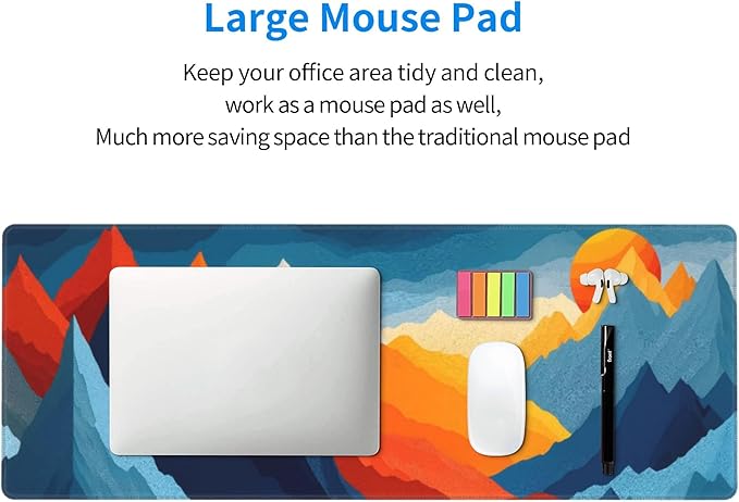 Colorful Mountains Sunset Large Mouse Pad, Gaming Desk Mat, XL Keyboard Desk Pad Mat for Desktop, 31.5"x11.8" Non-Slip Base Big Mousepad with Stitched Edges