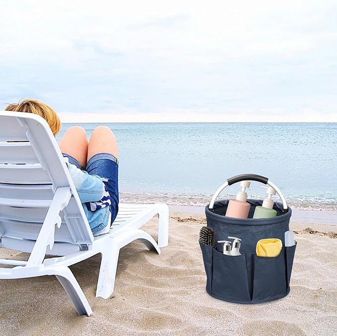 Cleaning Caddy with Handle, 17L Cleaning Supply Caddy Foldable Bucket Organizer Cleaning Products Organizers Cleaning Tools Bag 4.5 Gallon(Navy blue)
