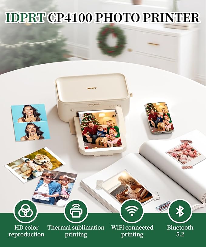 iDPRT Photo Printer 4x6,Bluetooth Instant Picture Printer with 108 Sheets & 2 Ribbons - Dye Sublimation Color Photo Printers for iPhone,Android,Smartphone,AR Video Printing&Home Photo Prints Gift