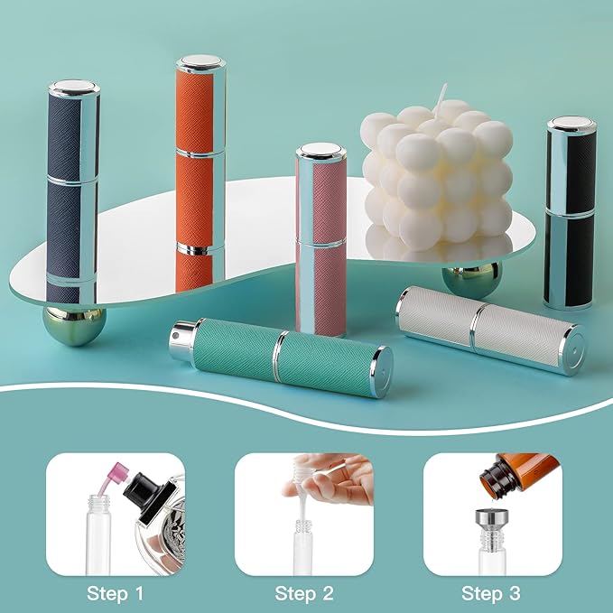 5PCS Perfume Atomizer, 8ML Leather Empty Cologne Sprayer, Mini Perfume Spray Bottle for Travel