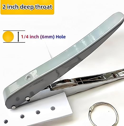 Single Hole Punch, Heavy Duty Hole Puncher Handheld Paper Punch Small Hole Puncher One Hole Punch for Crafts Cards Paper Tags Scrapbook - 1/4 inch (6mm)