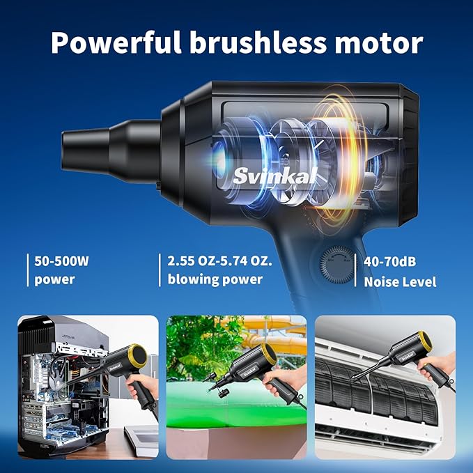 Svinkal Compressed air Duster Electric 500W, Canned air Replacement, 40000RPM Air Blower, Stepless Speed, an AC dust Blower with 6ounces of Blowing Power for Computer Keyboards etc Electronic Duster
