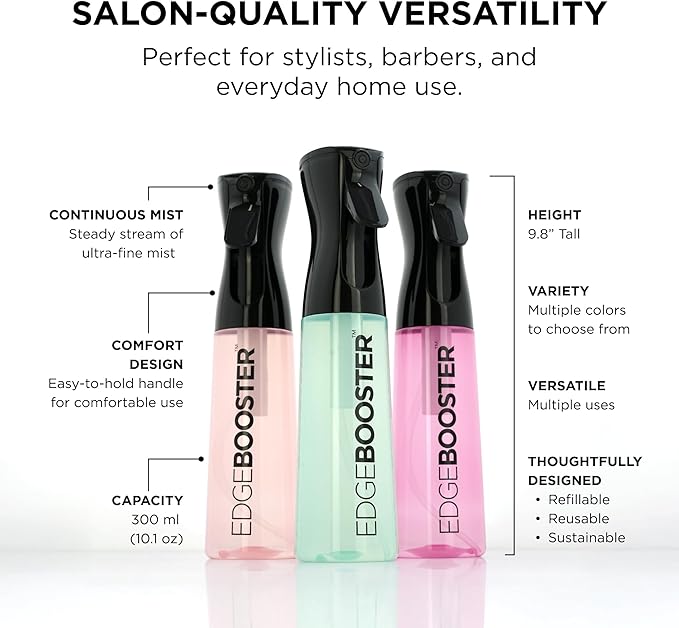 Style Factor Edge Booster Mist Spray Bottle for Hair (10.1oz/300ml) - Continuous Ultra Fine Mist Sprayer – For Hairstyling, Salons, Cleaning, Plants, Essential Oil & More - White