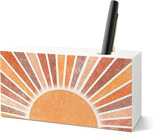 SNNDER Boho Single Pen holder for Desk, Boho Office Decor, Boho Office Desk Accessories, Retro Boho Sun Sunshine Sunrise Sunset Fountain Pen Holder for Home Office Desk Accessories