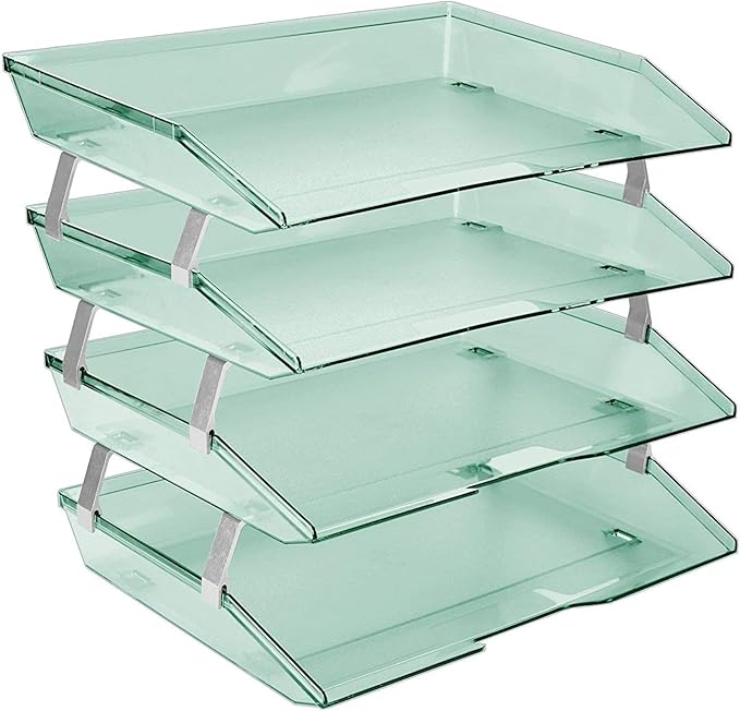Acrimet Facility 4 Tier Letter Tray, Side Load, Letter Size/A4, Desktop File Organizer, Plastic (Clear Green)