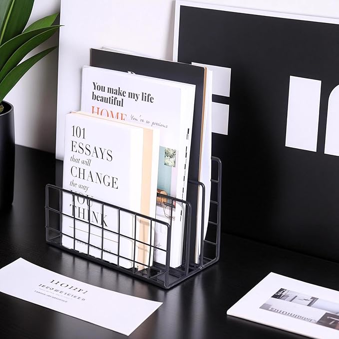 File Folder Organizer for Desktop,3 Section Metal Vertical magazine Stand Holder,Paper tray/Mail countertop/Record/Letter/Book Rack Sorter Holders,Desk organizers and accessories & office supplies