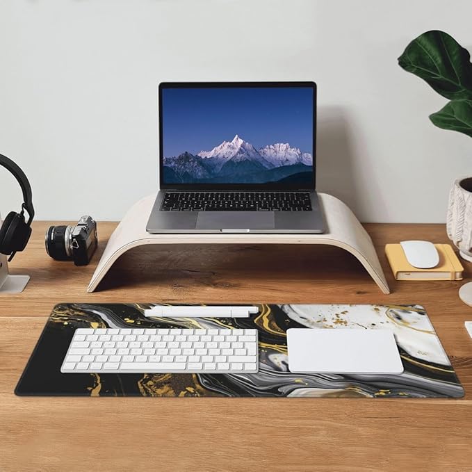 Desk Pad,Office Desk Mat 31.5"×11.8" Large Gaming Mouse Pad,Durable Extended Computer Mouse Pad,Waterproof Thick Big Mouse Pads with Non-Slip Rubber Base Office Home Black Gold Marble 1