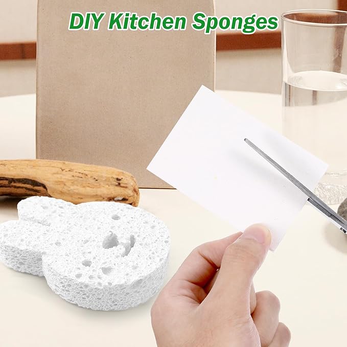 12 Pcs White Dishwashing Sponges, Super Water Absorption Reusable Natural Cellulose Sponges Cleaning Scrub Sponge for Washing Dishes DIY Craft No Damage to Tableware or Pots