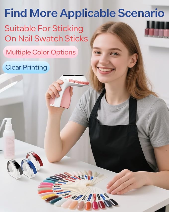 Zodzi Embossing Label Maker Machine with Tapes,Vintage Embossed Label Maker,Retro Label Makers,Old School Manual Embosser with 3 Rolls 3D Embossing Tapes for Nail Swatch Sticks/Office/Home - Pink