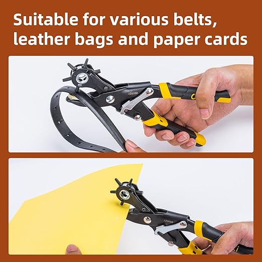 Deli 10" Leather Hole Punch Tool – Heavy Duty Rotary Belt Hole Puncher & Leather Punch Tool for Belts, Straps, Watch Bands, Dog Collars, Shoes, DIY Crafts