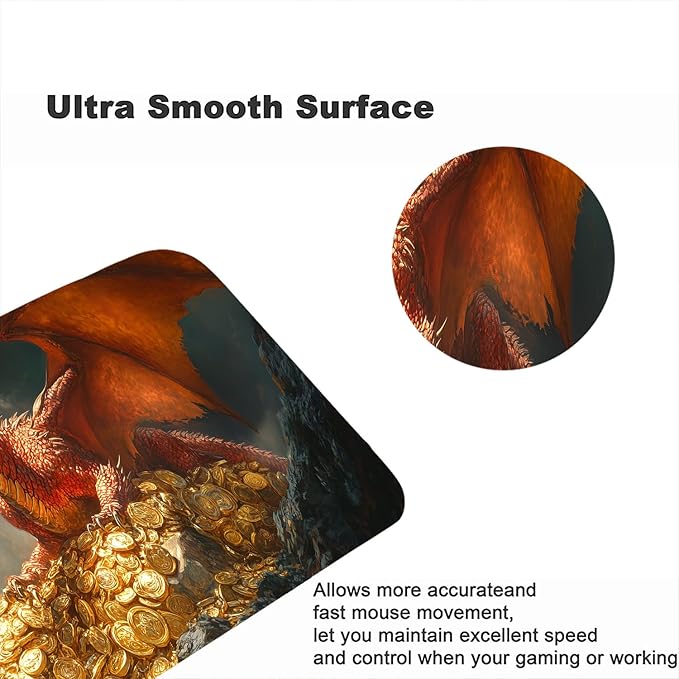 Red Dragon Gaming Mouse Pad Desk Pad Grand Majestic Treasure Hoard Gaming Mouse Mat with Stitched Edges,Non-Slip Waterproof Rubber Base Mouse Mat Office Computer Keyboard Laptop Home 31.5"x11.8"