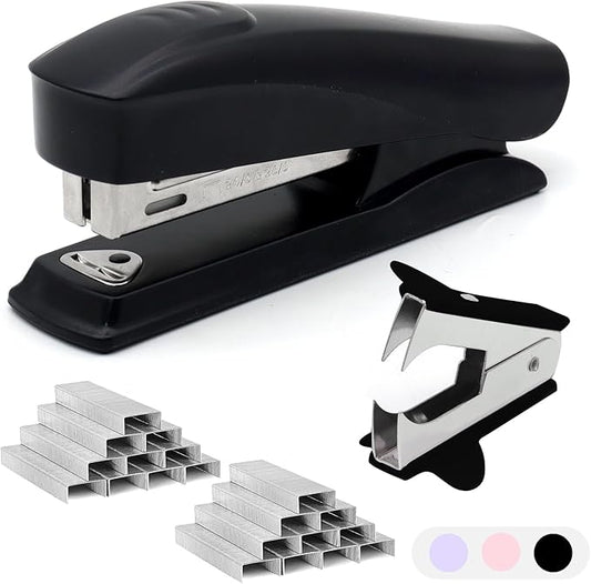 Black Office Stapler, 25 Sheet Capacity with 2000 Staples and Staple Remover, Desktop Stapler,Black Office Supplies for Students and Office Clerks