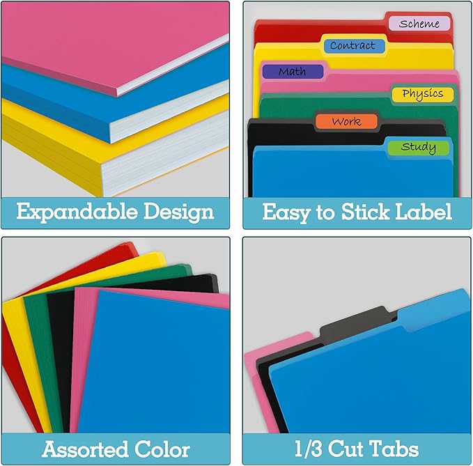 36 Packs Colored File Folders,Black File Folders,Two Tone Color File Folder 8.5 x 11 Inch,1/3 Cut Tabs Letter Size,Manila File Folders for Office,School and Home,Organization