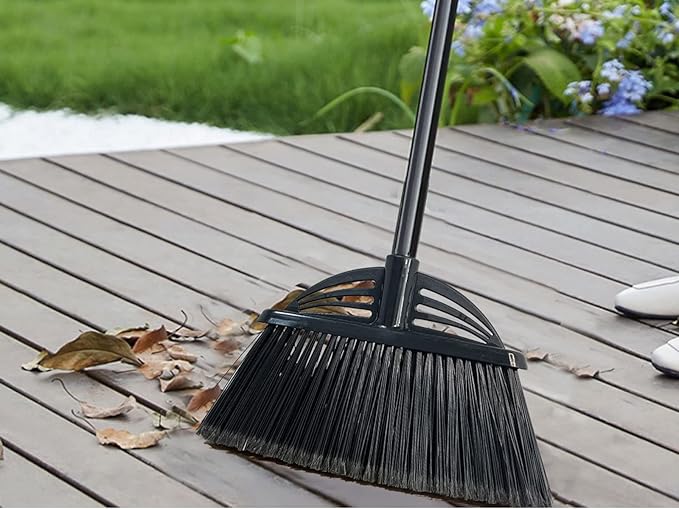 Xifando Four-Section Rod Long-Handled Broom,Heavy-Duty Broom, Angle Broom for Outdoor/Indoor（Black+Blue）
