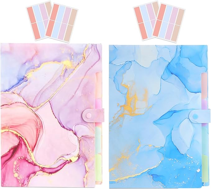 Expanding File Folder,Folders for Important Documents Organizer,Accordion File Organizer,Aesthetic Folders for School Students,5 Pockets File Folder for Home Bills,Pack of 2(Pink+Blue)