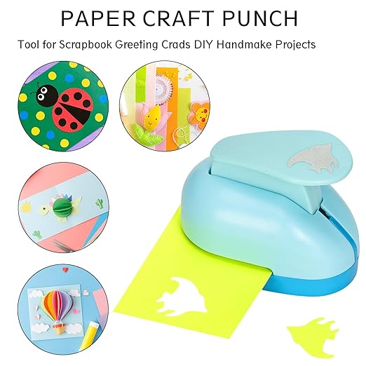 Craft Punches 8 Pack with 6 Sticker Paper, 1inch Hole Punch Shapes Medium Paper Shape Punches for Paper Craft DIY Scrapbooking