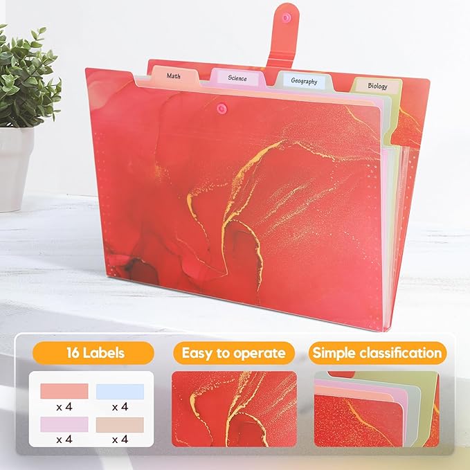 Expanding File Folder, Aesthetic Folders for School, Accordion File Organizer, Aesthetic Folder with Labels,5 Pockets Important Document Folders for School Office Homee(Rose Gold)