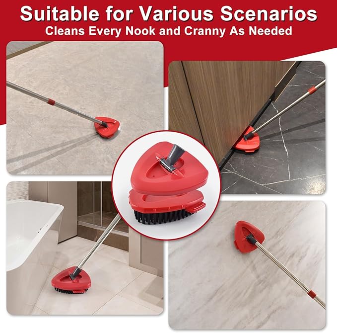 Scrubber Mop Head for Ocedar, Scrub Brush Scrubber Head Compatible for O Cedar Easywring 1-Tank System, 2 Pcs Mop Brush Spin Mop Scrub Brush Head with 1 Mop Base for Bathroom Kitchen Tub and Tile