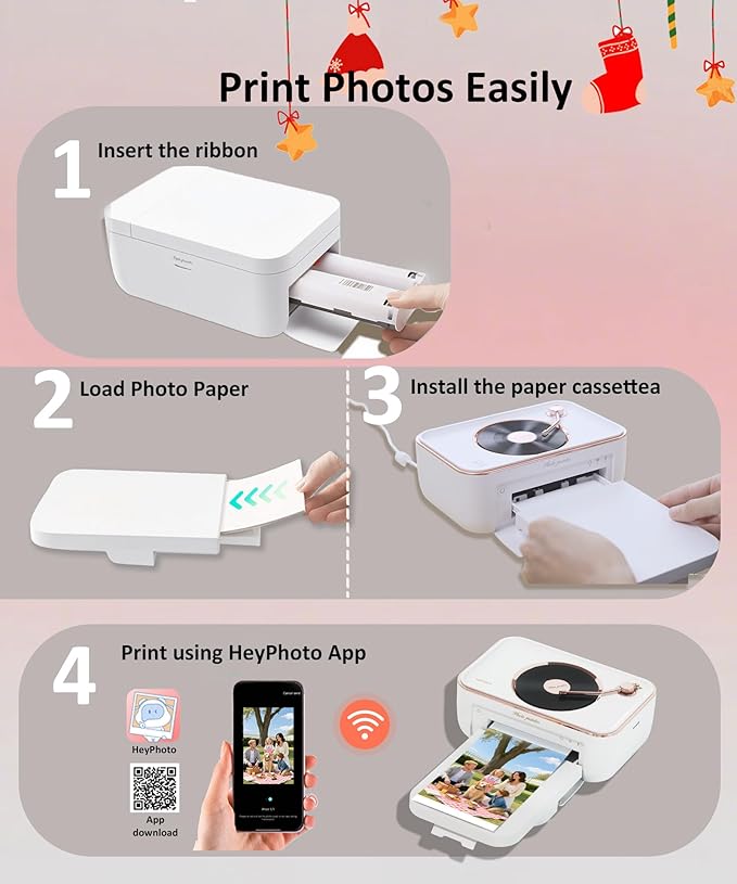 CP6000 Photo Printer 4x6'', Full Color Picture Printer, Wi-Fi Wireless Instant Photo Printers for Home Use (20 Papers & 1 Ribbon) for iOS Android, Thermal Dye Sublimation, AR Video, Fun App, Pink