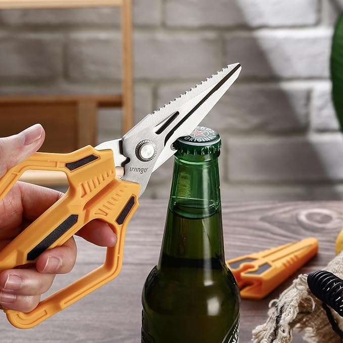 LIVINGO Heavy Duty Scissors All Purpose - 7.87" Sharp Utility Shears Multi-function Blades with Protective Cover for Industrial, Home Repair and Outdoor Cutting Cable, Rope, Plastic, Leather, and Wire