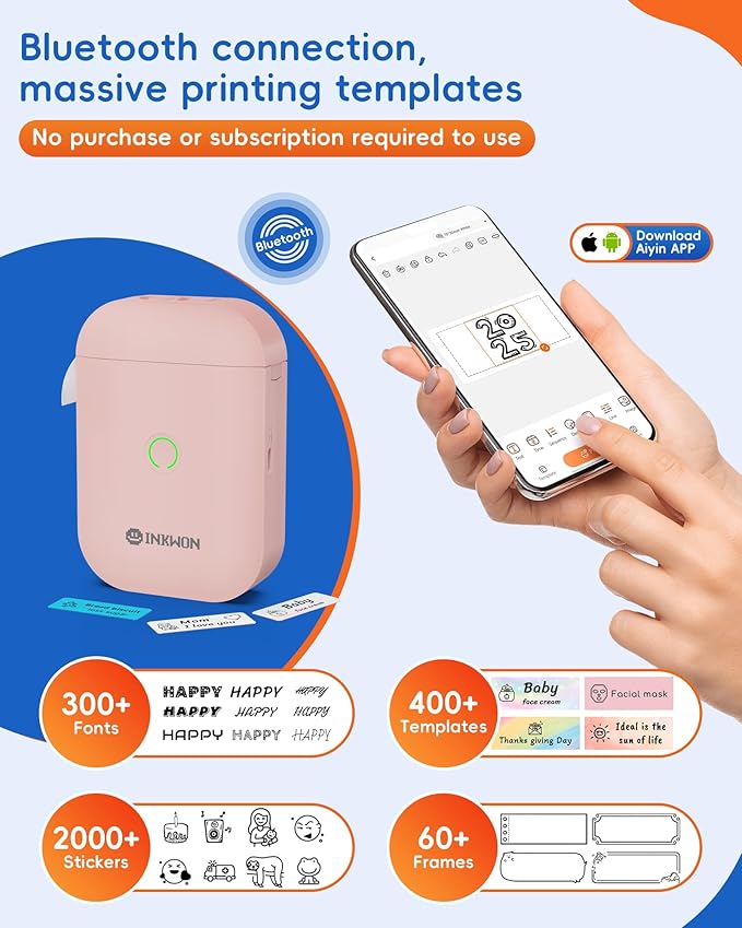 Label Maker Machine with Tape, D11s Bluetooth Label Maker Waterproof Labels, Portable Mini Label Printer with Various Templates for Home Office School, Pink