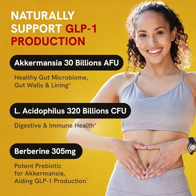Akkermansia Muciniphila Probiotics 320 Billion CFU| GLP-1 Probiotic and Prebiotic | Akkermansia Probiotics for gut health | Inulin Prebiotic Fiber Capsules Astaxanthin & Berberine & Chromium 480 count